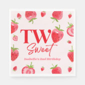 Aardbei Twee Zoet Roze Rood 2e Verjaardagsfeest Servet (Voorkant)