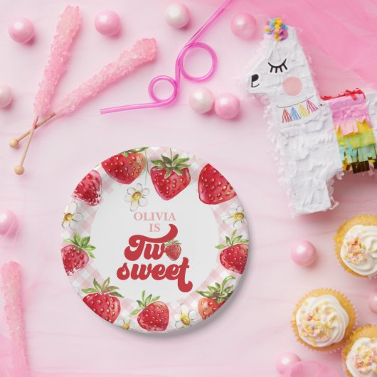 Aardbei Twee zoete 2e verjaardag Papieren Bordje (Feest)