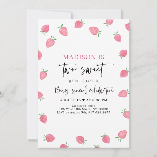 Aardbei Twee Zoete Verjaardag Kaart (Voorkant)
