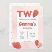 Aardbei tweede verjaardag kaart (Voorkant / Achterkant)