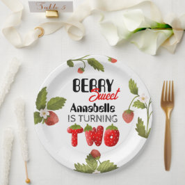 Aardbei Tweede Verjaardag Papieren Bordje