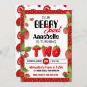 Aardbei Tweede Verjaardagsfeestuitnodiging Kaart (Voorkant / Achterkant)