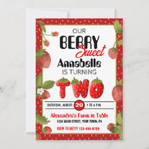 Aardbei Tweede Verjaardagsfeestuitnodiging