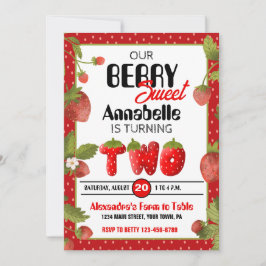 Aardbei Tweede Verjaardagsfeestuitnodiging Kaart