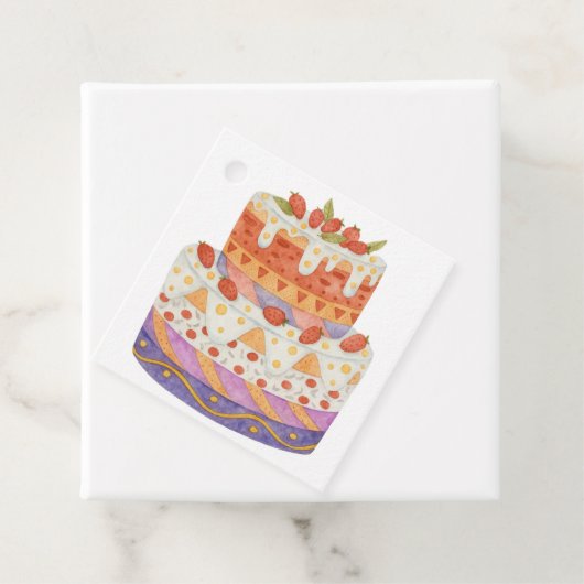 Aardbei tweelagige cake bedankjes labels (In situ)