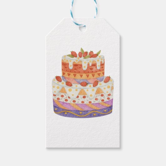 Aardbei tweelagige cake cadeaulabel (Voorkant)