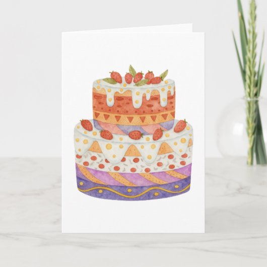 Aardbei tweelagige cake kaart (Voorkant)