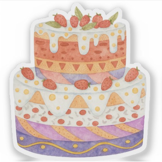 Aardbei tweelagige cake sticker (Voorkant)