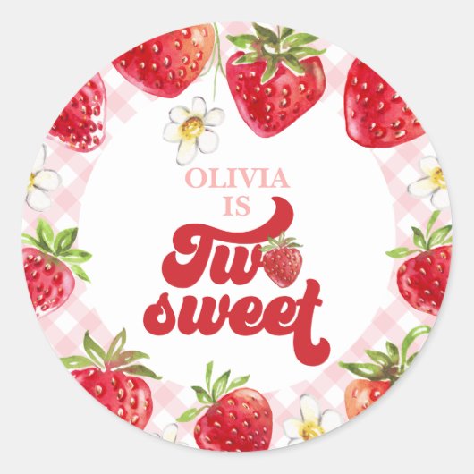 Aardbei Two Sweet 2de verjaardag Ronde Sticker (Voorkant)