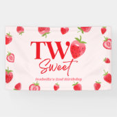 Aardbei Two Sweet Roze Rode 2de Verjaardagsfeestje Spandoek (Horizontaal)