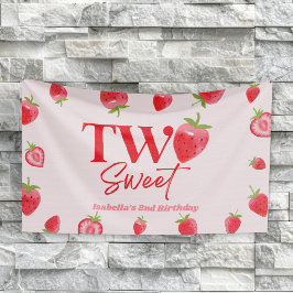 Aardbei Two Sweet Roze Rood 2de Verjaardagsfeestje Spandoek