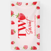 Aardbei Two Sweet Roze Rood 2de Verjaardagsfeestje Spandoek (Verticaal)