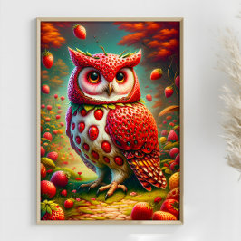 Aardbei Uil Fantasy Surrealistische Uil Poster