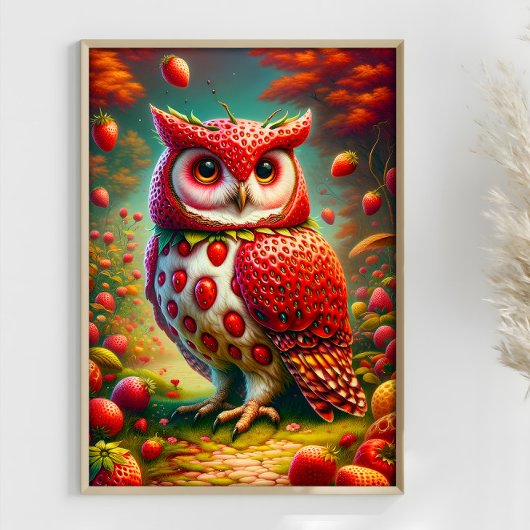 Aardbei Uil Fantasy Surrealistische Uil Poster