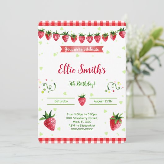 Aardbei Uitnodiging (Staand voorkant)