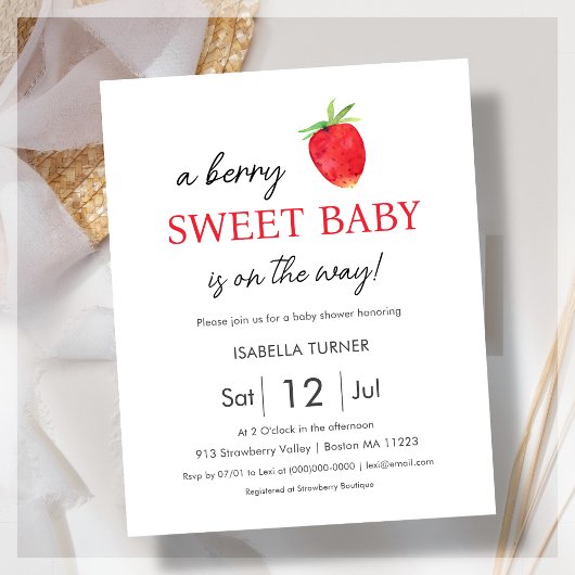 Aardbei | Uitnodiging tot Baby shower van Berry Sw