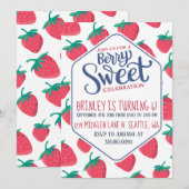 Aardbei Uitnodiging voor Meisjes Summer Party (Voorkant / Achterkant)