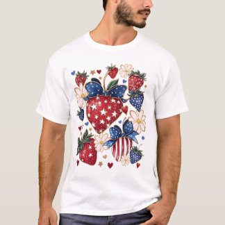 Aardbei USA Vlag Patriottisch Vierde Juli T-shirt