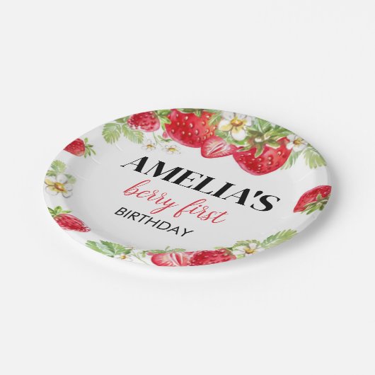 Aardbei Verjaardag Baby shower Papieren Bordje (Gekanteld)