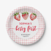 Aardbei Verjaardag Berry First Papieren Bordje (Voorkant)