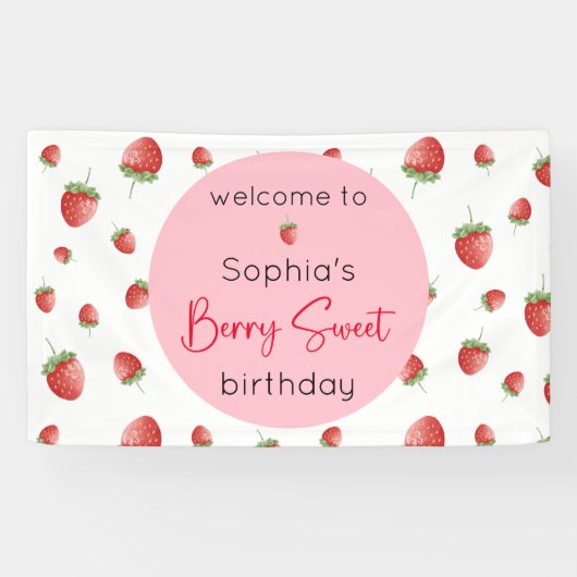 Aardbei Verjaardag Berry Sweet Spandoek (Horizontaal)