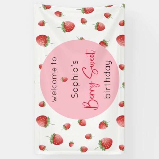 Aardbei Verjaardag Berry Sweet Spandoek (Verticaal)