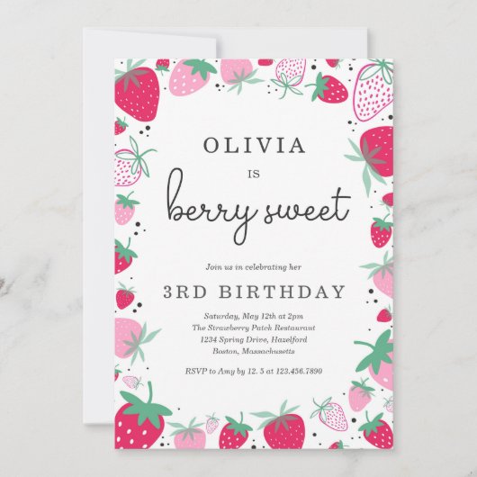 Aardbei Verjaardag Bes Zoete Verjaardagsfeestje Kaart (Voorkant)