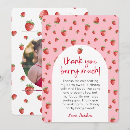 Aardbei Verjaardag Foto Dank je kaart (Voorkant / Achterkant)