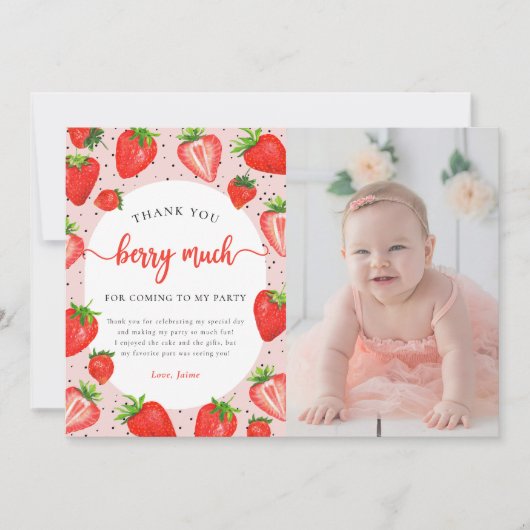 Aardbei Verjaardag Foto Dank u Berry Much Bedankkaart (Voorkant)