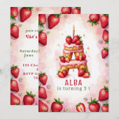 Aardbei Verjaardag Nodig Letter A Cake Design uit Kaart (Voorkant / Achterkant)