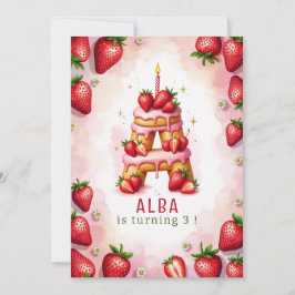 Aardbei Verjaardag Nodig Letter A Cake Design uit Kaart