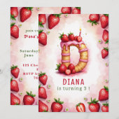 Aardbei Verjaardag Nodig Letter D Cake Design Kaart (Voorkant / Achterkant)
