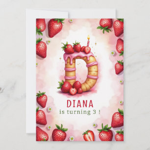 Aardbei Verjaardag Nodig Letter D Cake Design Kaart