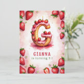 Aardbei Verjaardag Nodig Letter G Cake Design Kaart (Staand voorkant)