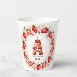 Aardbei Verjaardag Papier Cup Letter A Cake Papieren Bekers