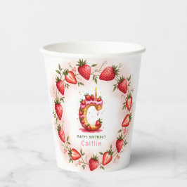 Aardbei Verjaardag Papier Cup Letter C Cake Papieren Bekers