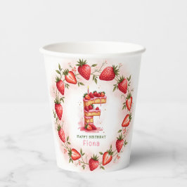 Aardbei Verjaardag Papier Cup Letter F Cake Papieren Bekers