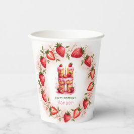 Aardbei Verjaardag Papier Cup Letter H Cake Papieren Bekers