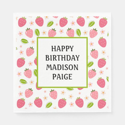 Aardbei Verjaardag Papier servet (Voorkant)