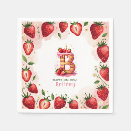 Aardbei Verjaardag Papier Servet Letter B Cake