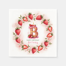 Aardbei Verjaardag Papier Servet Letter B Cake