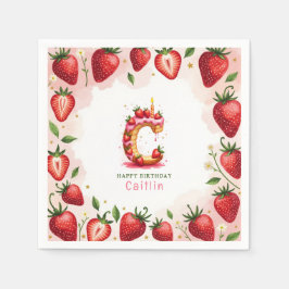 Aardbei Verjaardag Papier servet Letter C Cake