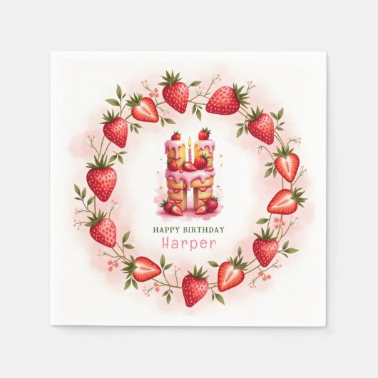 Aardbei Verjaardag Papier Servet Letter H Cake (Voorkant)
