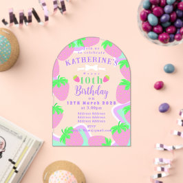 Aardbei Verjaardag Pastel Uitnodigingskaart Acryl Uitnodigingen