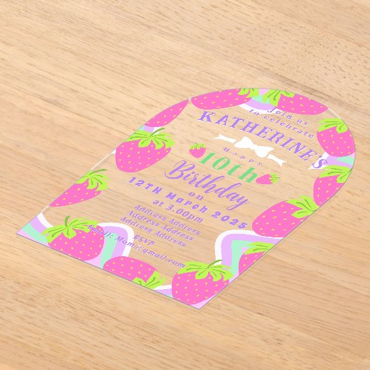 Aardbei Verjaardag Roze Uitnodigingskaart Acryl Uitnodigingen (Laagn)