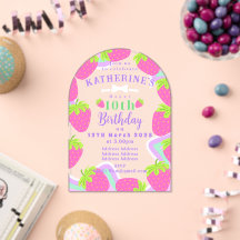 Aardbei Verjaardag Roze Uitnodigingskaart