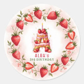 Aardbei Verjaardag Sticker Letter A Cake (Voorkant)
