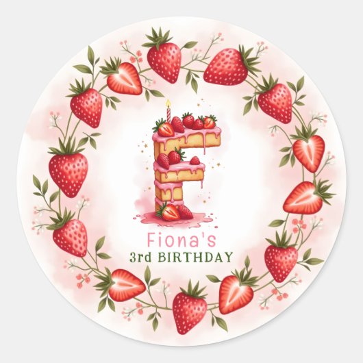 Aardbei Verjaardag Sticker Letter F Cake (Voorkant)
