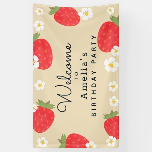 Aardbei Verjaardag Uitnodiging Banner (Verticaal)