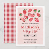 Aardbei verjaardag uitnodiging, Berry Sweet Party Kaart (Voorkant / Achterkant)